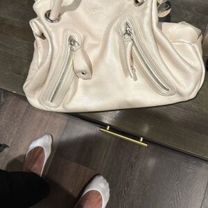 Furla Cream Shoulder Bag with Silver Accents